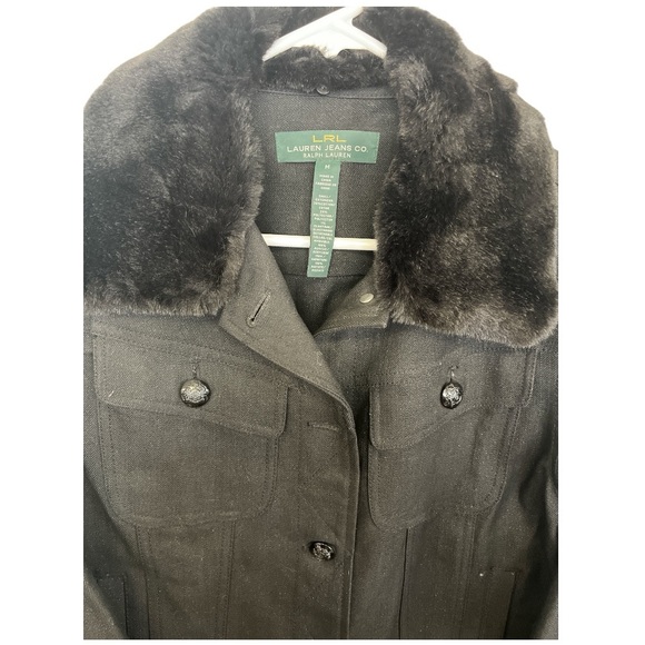 Lauren Ralph Lauren Size M Black Jean Jacket w/ Faux Fur - Picture 2 of 7